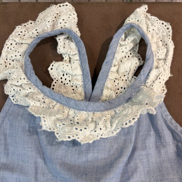 Tommy Bahama Dress Top Blue Trapeze Swing Eyelet Trim Tiered Sz 7-8 (SKU: 161G) - Picture 3 of 4